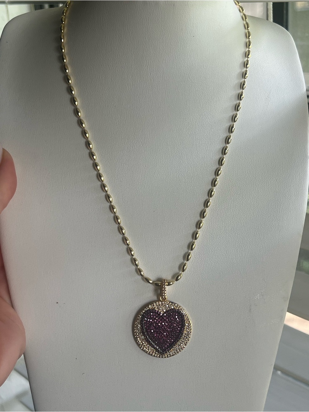 Gold Necklace with Purple Heart Pendant - Women Jewelry